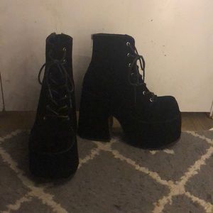 Black velvet demonia platform boots